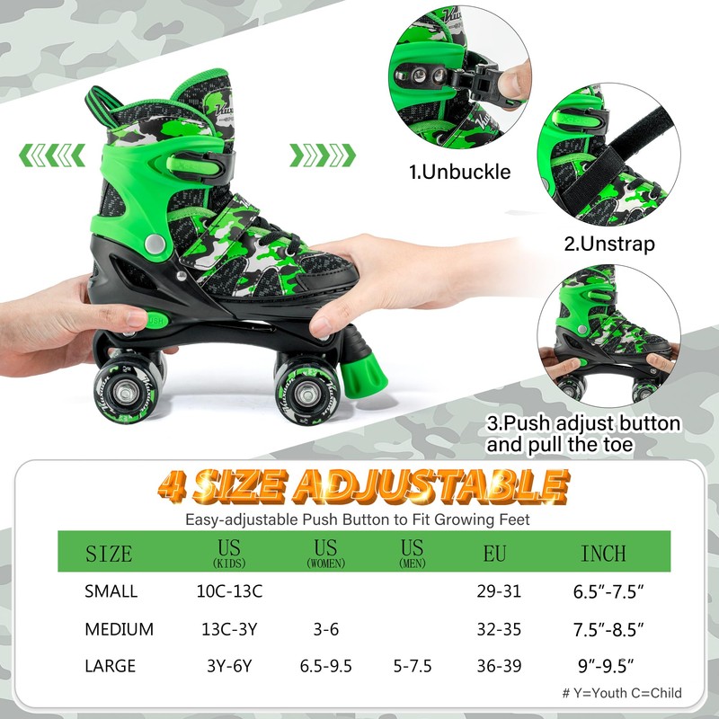 Kuxuan Skates Boys and Girls Camo Adjustable Roller Skates with
