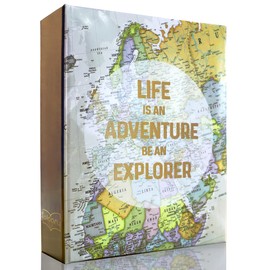 Holoary Photo Albums 4x6 100 Photos, Small Size 1 Picture Per Page, 100 Pockets 4"x6", Printed Book Cover Old Map Adventure Travel Vacation