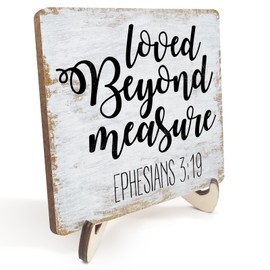 Inspirational Positvie Rustic Desk Decor Decorative Christian Gifts Religious Bible Verse Faith Decoration for Home Farmhouse Office Table Shelf Tiered Tray Plaque with Wood Stand