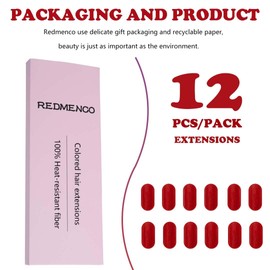 Colored Hair Extensions Clip In, 12 Pieces, Red