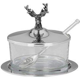 SILBERKANNE Parmesando Jam Jar, Deer, 4 Pieces, Diameter 11 cm, Silver-Plated, Christmas/Hunter