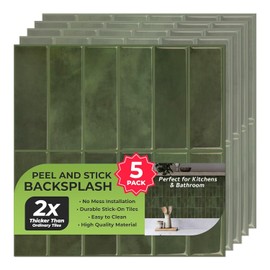 5 Pack Peel and Stick Backsplash Subway Tiles, Extra Thick 3D Wall Panels, Heat & Water Resistant, Easy DIY Kitchen, Bathroom, Laundry, Fireplace & Rental Home Wall Décor (12 x 12 in), Green
