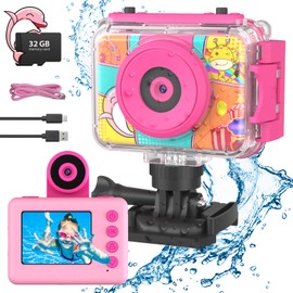 CHAKEYAKE Children's Camera, 20MP 1080P HD Children's Camera Underwater Digital Camera Underwater Camera Children with 180° Flip Len Selfie Camera, Video Camera with 2.0 Inch Screen 32GB SD Card