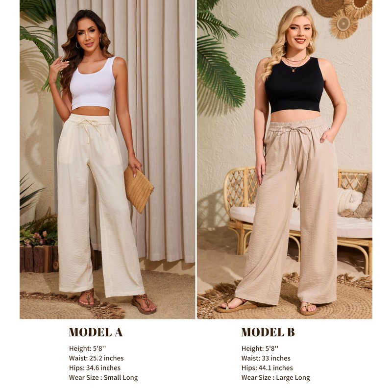 KICZOY Women Summer Pants Flowy Pants Drawstring Waist Wide Leg