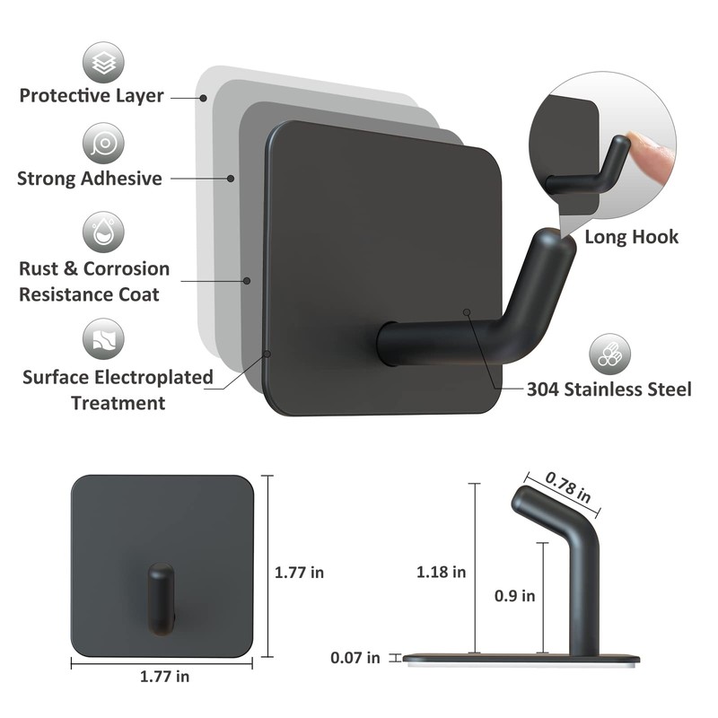 VIS'V Adhesive Hooks, Heavy Duty Shower Wall Stick on Hooks,