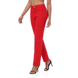 Y imoso Women's Straight Leg Jeans High Waisted Stretchy Mom Denim Pants with Pockets Red Large