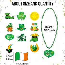 Yoridis 24 Pcs St. Patrick's Day Necklaces Green Paper Pendant Bead Necklaces Irish Party & Holiday Favors