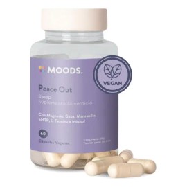 Suplemento Natural para el Sueño con Magnesio, GABA, Manzanilla, 5-HTP y L-Teanina - Pastillas para Dormir - 60 Cápsulas Veganas - Peace Out - Sleep Moods