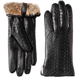 OXCMME Super Warm Fur Lined Leather Gloves Women Imprint Crocodile Pattern Lambskin Touchscreen Driving Gloves Pattern 2 Large