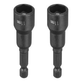 HARFINGTON 2pcs Magnetic Nut Driver 11mm Hex Drive Socket CR-V Steel Power Screw Drill Bits Socket Wrench Tools with 1/4" Quick Change Hex Shank for Power Drills Impact Drivers, Black
