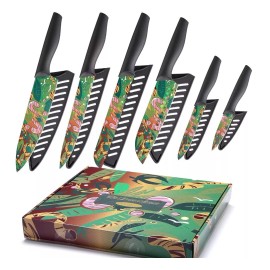 Marco Almond Knife Set - 6 Stainless Steel Kitchen Knives (Green + Black)