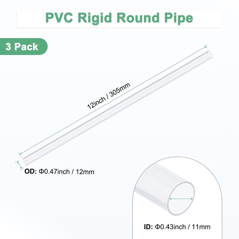 M METERXITY 3 Pack Clear Rigid PVC Pipe 11mm (0.43")