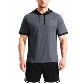 NELEUS Men's Running Shirt Workout Athletic Shirts with Hoodie Pack of 3,5112,White/Grey/Blue,3X-Large