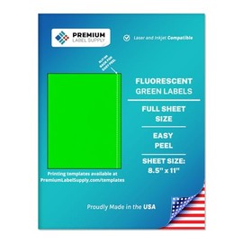 Premium Label Supply Bright Neon Color Fluorescent Sticker Labels - 8.5" x 11" Full Sheet Labels - (Fluorescent Green, 25 Sheets)
