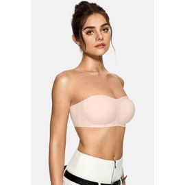 Vertvie Women's Wireless Non-Slip Strapless Bra Padded Push Up Bandeau Bra Tube Top Seamless Comfortable Bralette (Nude,X-Large)