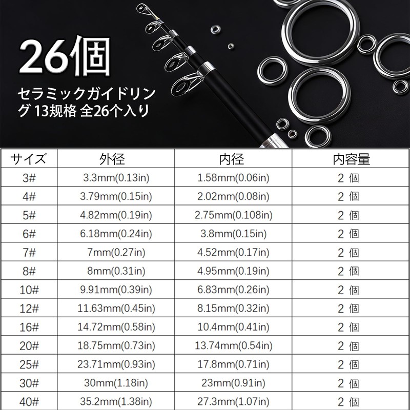 9KM DWLIFE Fishing Rod Tip Repair Kit Ceramic Rings 26pcs