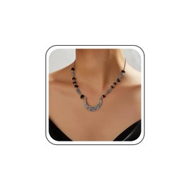 Inateannal Vintage Große Mond Choker Halskette Silber Halbmond Anhänger Halskette Halbmond Kette Halsketten Schwarzer Naturstein Halsketten Schmuck Für Frauen