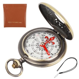 LHOEST Compass Navigation Set 3 Pieces Pocket Compass Hiking Gear Camping compass Keyring Small Vintage Clamshell Compasses Waterproof with Lanyard Storage Bag Mini Compas for Hiking Camping Survival