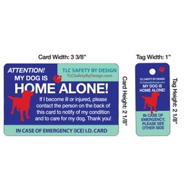 My Dog is Home Alone Pet Alert Emergency ICE ID Plastic Wallet Card and Keytag with Emergency Contact Call List Card (Qty. 2)