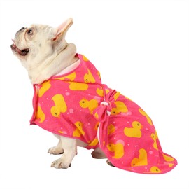 HDE Dog Bathrobe Super Absorbent Quick Drying Towel with Hood for All Dog Breeds Sizes S-XXL - Pink Rubber Ducks - S