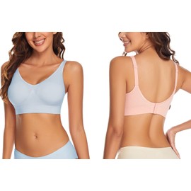 Amazingjoys Non Wired Bras for Women Seamless Wireless Bras with Removable Pads 3 Pack,Pink+blue+orange,L