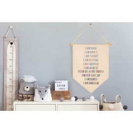 I Am Kind I Am Brave I Am Smart- Kid Affirmation Gift- Canvas Hanging Pennant Flag Banner Wall Sign Decor Gift for Nursery Baby Kids Girl Boy Teen Bedroom Playroom Front Door- Christmas Gift