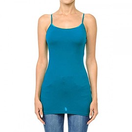 Ambiance Apparel Long Tank Top Adjustable Spaghetti Straps Layering Plain Solid Cami Junior Size S/M/L (Teal, S, Numeric_0)