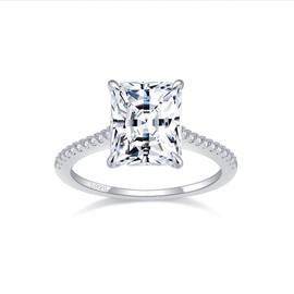 BAGUTTA PAVONE 4CT 925 Sterling Silver Radiant Cut Cubic Zirconia Engagement Rings for Women with 18K White Gold Plated, Solitaire CZ Engagement Promise Ring for Women Wedding Bands for Her Size5