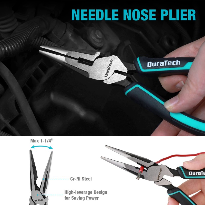 DURATECH 4-Piece Pliers Set, 8" Long Nose, 8" Slip Joint,