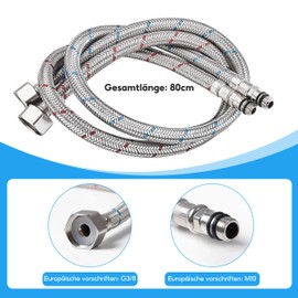 Reinforced Hose 3/8 Inch 80 cm Connection Hose Fitting, Braided Stainless Steel Reinforced Hose Flex Hose with Sealing Tape for Mixer Tap, Pack of 2