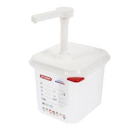 Araven RVN013 Sauce Dispenser Gn 1/6 Transparent 2.6Ltr Dishwasher Safe Push Pump
