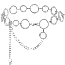 Glamorstar O-Ring Chain Belts for Women Waist Band Belt for Dress Link Chain Gift Silver 120CM/47.2IN
