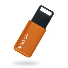 Verbatim USBSLM128GDV1 128GB USB 3.1 (Gen1) Sliding USB Memory Stick with Strap Hole, Orange