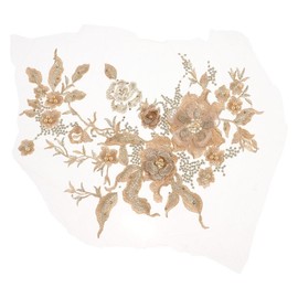 3D Lace Embroidery Applique, Sew on Fabric Lace Clothing Beaded DIY Patch, Bridal Dress Decoration, Hand-Sewn (Gold)