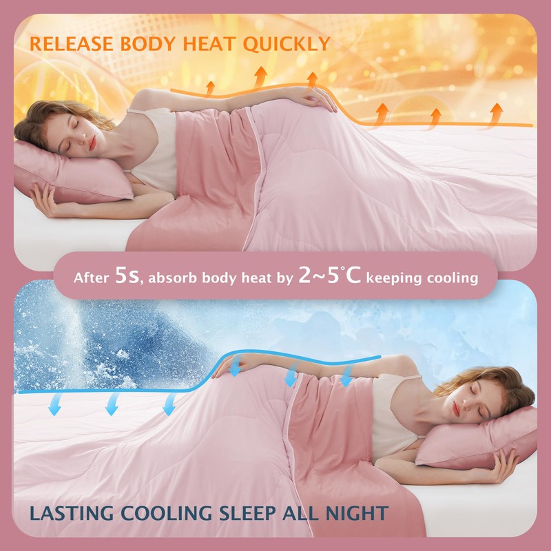 BEAUTEX Cooling Comforter Twin Size Cool Blanket for Hot Sleepers(Pink)