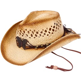 Kids Boy's & Girl's Ombre 2 Toned Straw Cowboy Hat, Brown with Butterfly