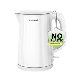COMFEE' Electric Kettle and Tea Kettle, 1.5L Double Wall, Stainless Steel Interior, Lid & Spout, Fast Boil, Auto-Off, and Boil-Dry Protection, 1500W