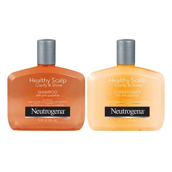 Neutrogena Exfoliating Healthy Scalp Clarify & Shine Shampoo & Conditioner for Oily Hair and Scalp, with Pink Grapefruit, pH-Balanced, Paraben & Phthalate-Free, Color-Safe, 12 Fl Oz