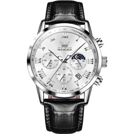 OLEVS Mens Watches Date Ultra Thin Minimalist Fashion Casual Analog Quartz Watch Slim Simple Big Face Waterproof Dress Wrist Watches with Leather Band for Men (L)