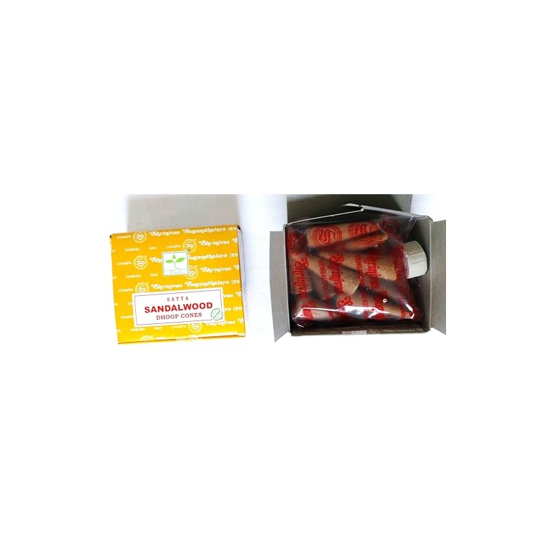 Satya Nag Champa Incense Cones, Sandalwood Scent, One Pack of