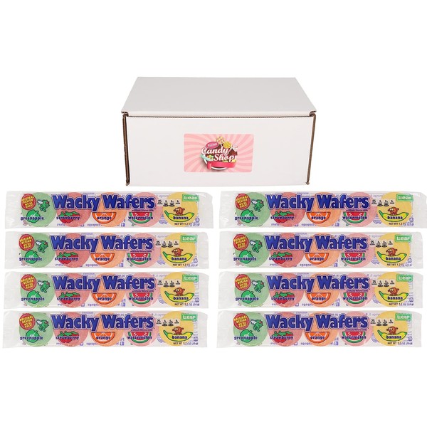 Secret Candy Shop Wacky Wafers Candy 5 sabores (manzana verde, fresa, naranja, sandía, plátano) (paquete de 8)