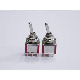 Mini Switch for Guitars/Effectors/Electronic Circuits ON-ON Type, 2 Circuits, 2 Contacts, 6 Pins, Red (Set of 2)