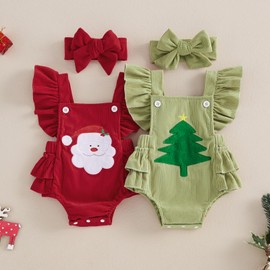 YINGISFITM My First Christmas Baby Girl Outfit Newborn Xmas Bubble Romper Infant Jumpsuit Cute Baby Girl Clothes (Green, 0-3 Months)