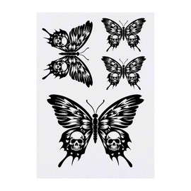 4 x 'Butterfly With Skull Wings' Temporary Tattoos - Water Resistant, Skin-Safe, Non-Toxic Transfers, Mixed Sizes (TO00076150)