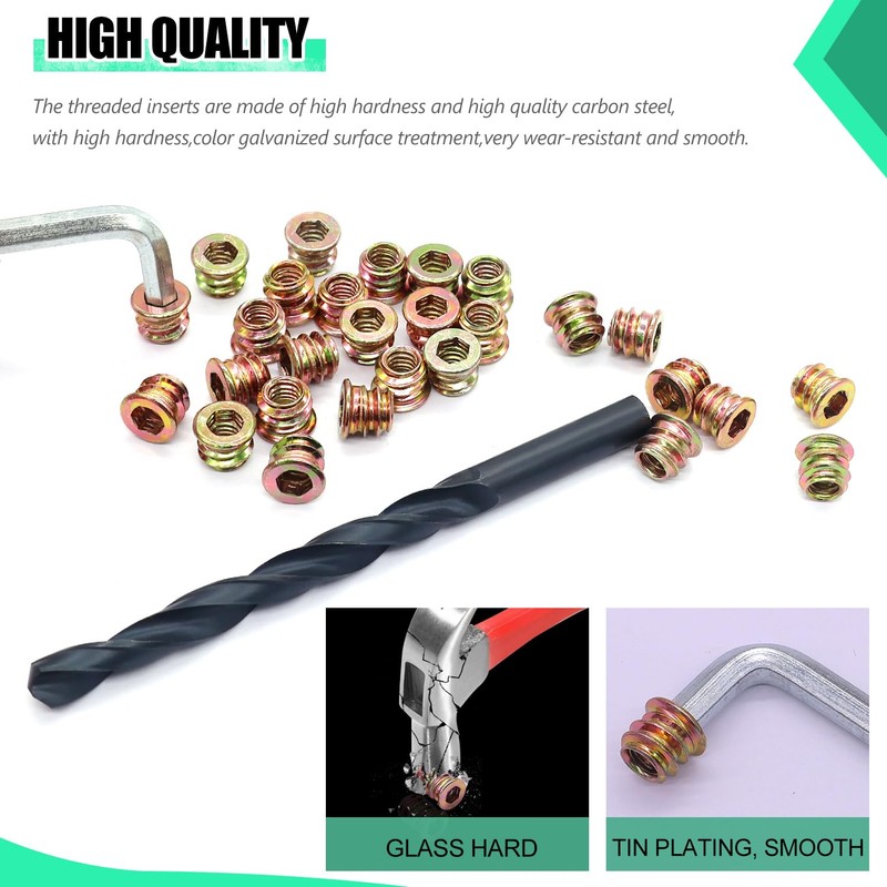 Twidec/105PCS 1/4"-20 Threaded Inserts for Wood Furniture Screw-in Nut Wood