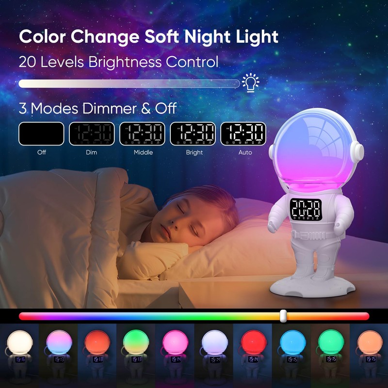 Astronaut Wake Up Light Sunrise Alarm Clock for Kids, Heavy