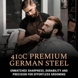 Ontaki Beard Scissors & Mustache Scissors - 5-Inch, True Red - German High-Carbon Steel Bevel Edge - Grooming Kit with Beard Comb & Mustache Comb & PU Leather Pouch - Facial Hair Grooming for Men