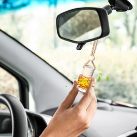 BBTO 200Pcs Hanging Car Diffuser Bottle Bulk Empty Clear Glass Perfume Bottles Air Freshener Pendant for Essential Oils Fragrance Aromatherapy Car Interior Ornament (Spherical, Round,11 Ml, 8 ml)