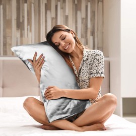 Satin Silky Pillowcases Set for Hair - Dark Gray Pillowcase Covers with Envelope Closure - Cool and Easy to Wash - Pillowcase Set of 2 - Pillow Cover Only Without Insert (Grey, Queen(20"x30"))