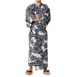 Dita Tokyoin Traditional Made In Japan Cotton Yukata Robe (Japanese Pajama Kimono) Easy Wearing Obi Yukata set2 (64 XX-Large, Black & Ryujin)
